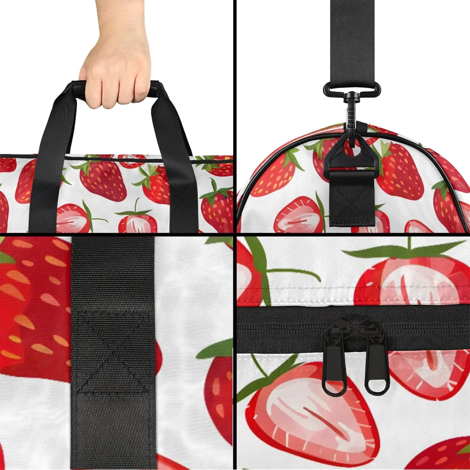 Gym Bag for Women Men Strawberry Fruit Abstract Travel Duffle Bag with Shoe Compartment Waterproof Sports Tote Bags Large Overnight Weekender Bags for Travel Swimming Gym Yoga Dance