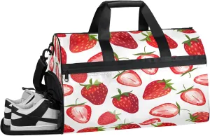 Gym Bag for Women Men Strawberry Fruit Abstract Travel Duffle Bag with Shoe Compartment Waterproof Sports Tote Bags Large Overnight Weekender Bags for Travel Swimming Gym Yoga Dance