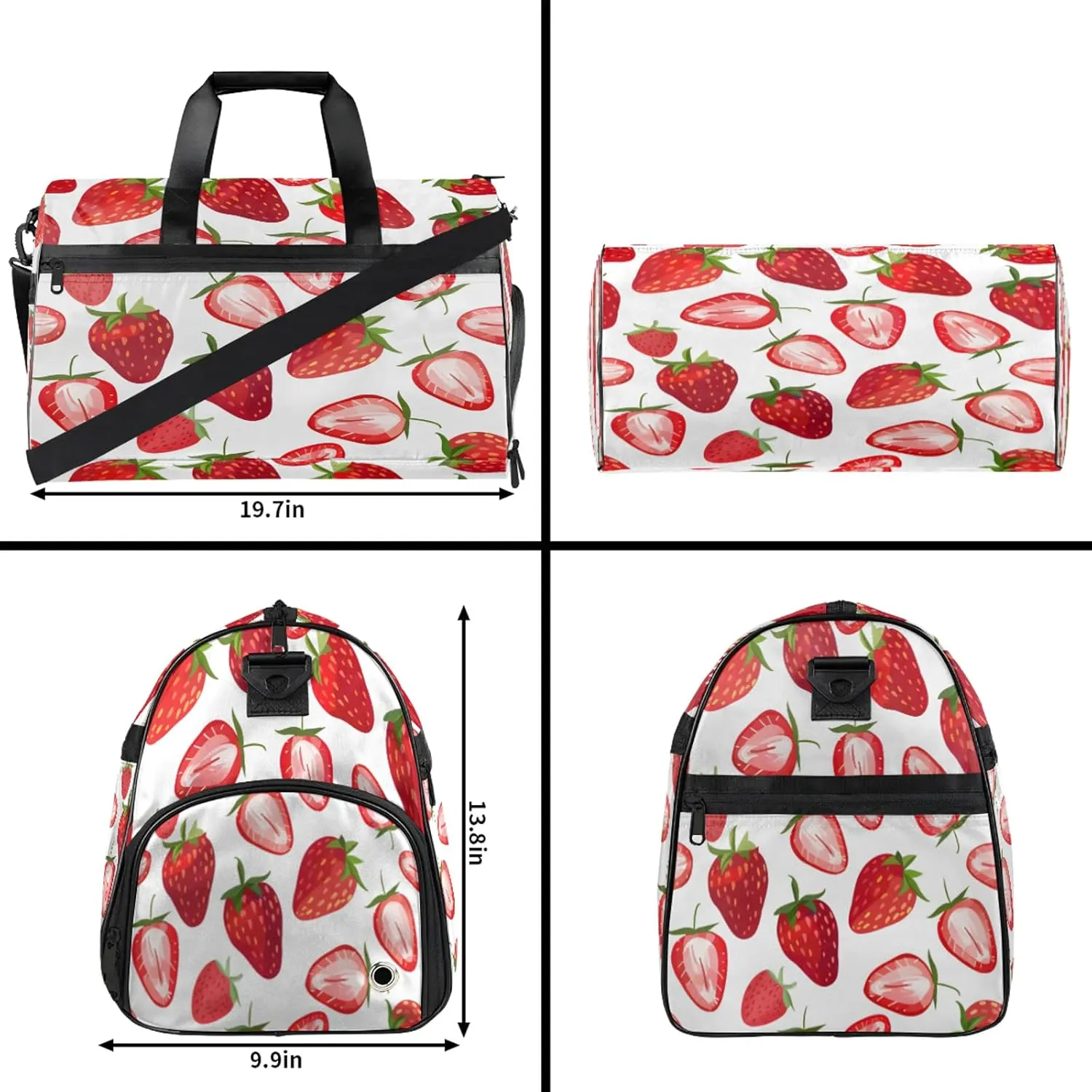 Gym Bag for Women Men Strawberry Fruit Abstract Travel Duffle Bag with Shoe Compartment Waterproof Sports Tote Bags Large Overnight Weekender Bags for Travel Swimming Gym Yoga Dance