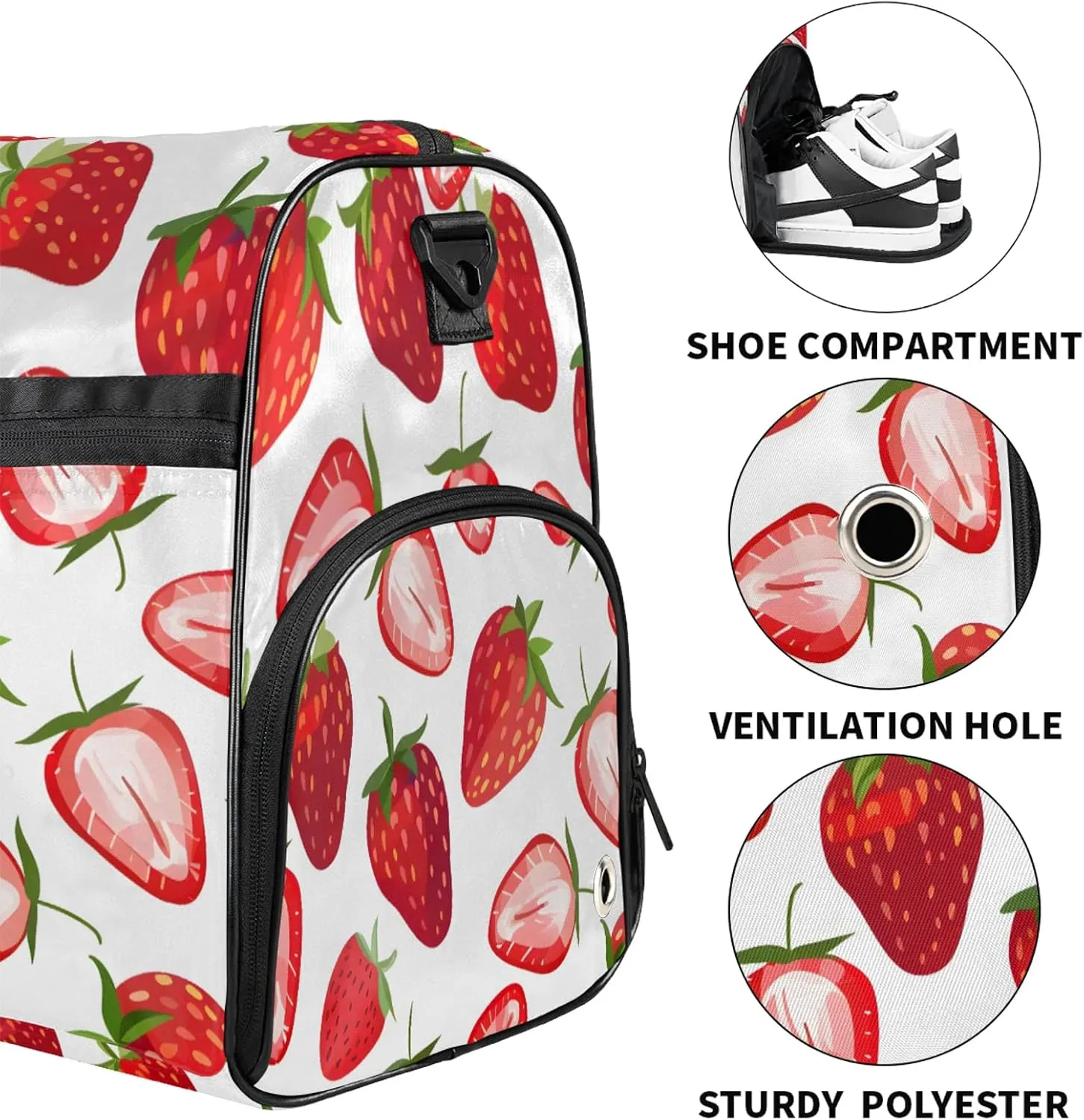 Gym Bag for Women Men Strawberry Fruit Abstract Travel Duffle Bag with Shoe Compartment Waterproof Sports Tote Bags Large Overnight Weekender Bags for Travel Swimming Gym Yoga Dance
