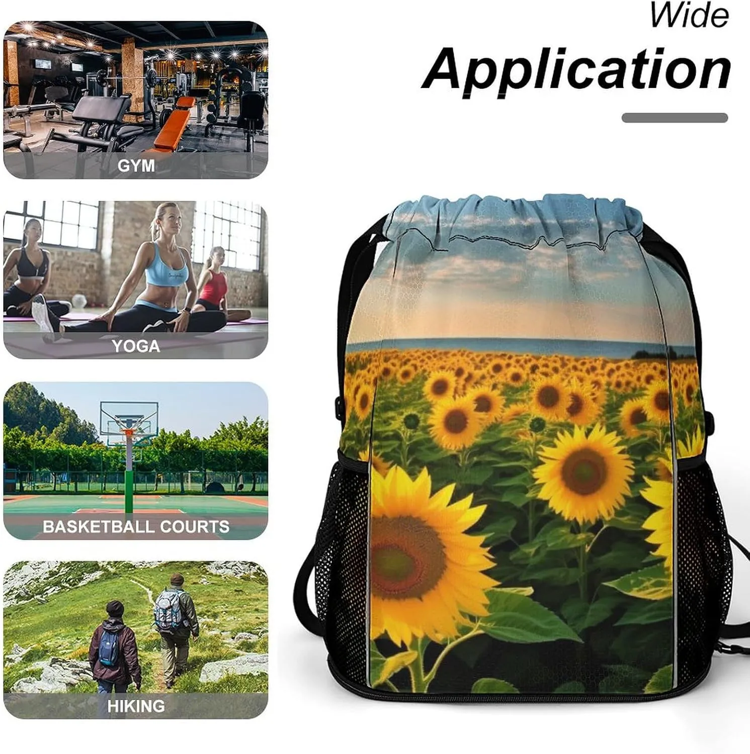 Gym Bag for Women Men Sunflowers SeaTravel Duffel Bag Large Capacity Sports Drawstring Backpack