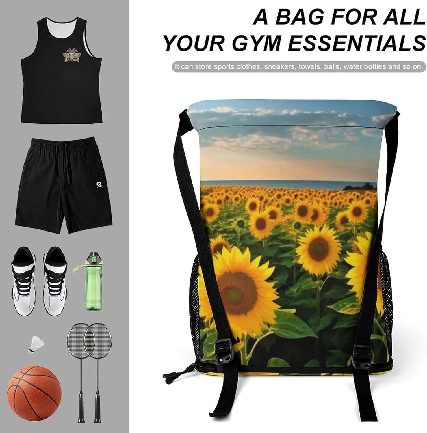 Gym Bag for Women Men Sunflowers SeaTravel Duffel Bag Large Capacity Sports Drawstring Backpack