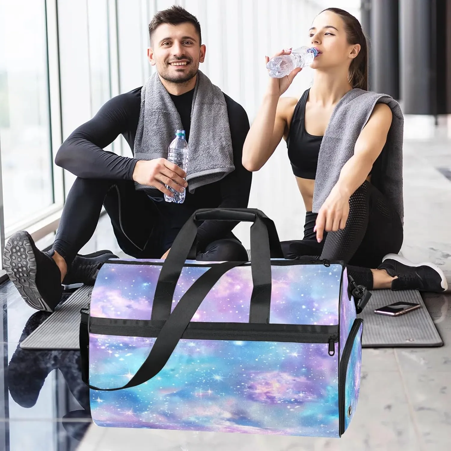 Gym Bag for Women Men Universe Fantasy Purple Star Travel Duffle Bag with Shoe Compartment Waterproof Sports Tote Bags Large Overnight Weekender Bags for Travel Swimming Gym Yoga Dance