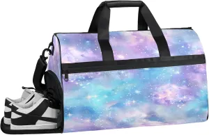 Gym Bag for Women Men Universe Fantasy Purple Star Travel Duffle Bag with Shoe Compartment Waterproof Sports Tote Bags Large Overnight Weekender Bags for Travel Swimming Gym Yoga Dance