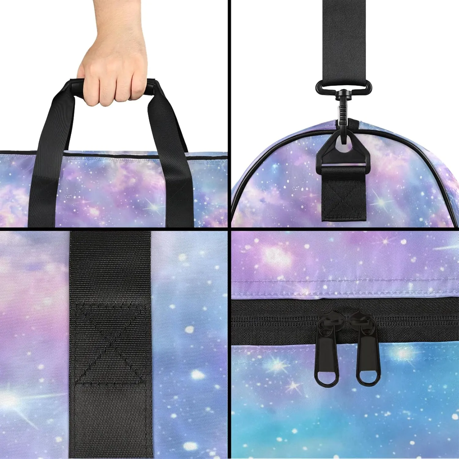 Gym Bag for Women Men Universe Fantasy Purple Star Travel Duffle Bag with Shoe Compartment Waterproof Sports Tote Bags Large Overnight Weekender Bags for Travel Swimming Gym Yoga Dance