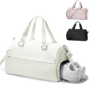Gym Bag for Women Men with Shoe Compartment,Waterproof Sports Duffle Bag for Travel Weekender Overnight Carry on Bag Gym Tote Bags Workout Bag for Swimming Yoga Hospital Holdalls Beige