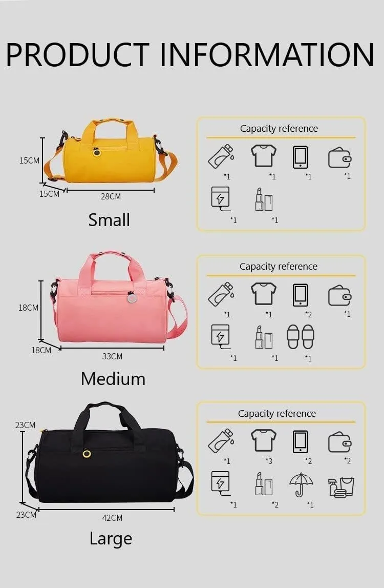 Gym Bag for Women, Waterproof Travel Bag with Wet Clothes Compartments and Adjustable Strap, Small Duffel Bag for Sports, Gyms and Weekend Getaway