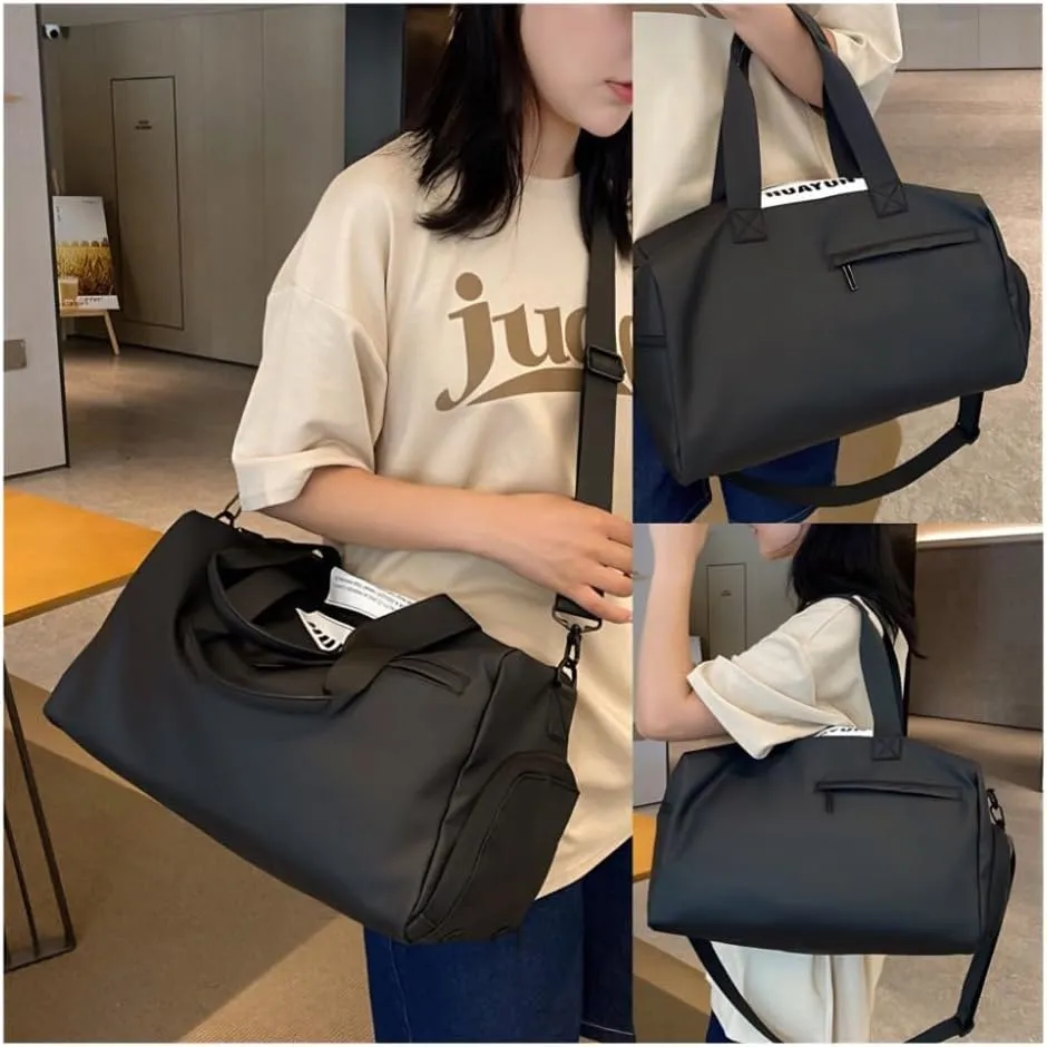 Gym Bag for Women with Shoe Compartment, Weekender Bag Travel Bag for Women, Dry-Wet Separation, Multifunctional Large Capacity and High-Density Oxford Fabric (Black)