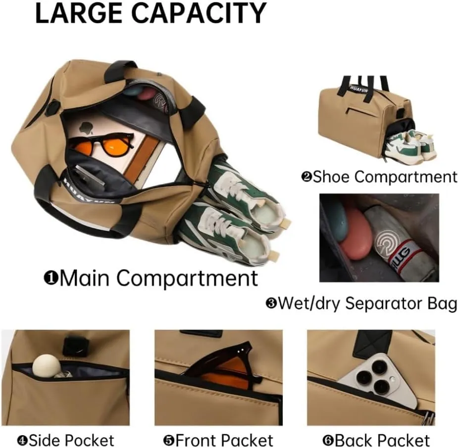 Gym Bag for Women with Shoe Compartment, Weekender Bag Travel Bag for Women, Dry-Wet Separation, Multifunctional Large Capacity and High-Density Oxford Fabric (Brown)