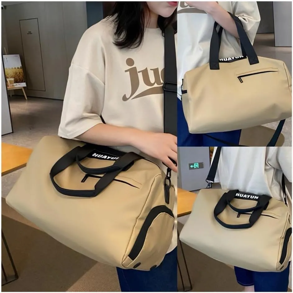 Gym Bag for Women with Shoe Compartment, Weekender Bag Travel Bag for Women, Dry-Wet Separation, Multifunctional Large Capacity and High-Density Oxford Fabric (Brown)