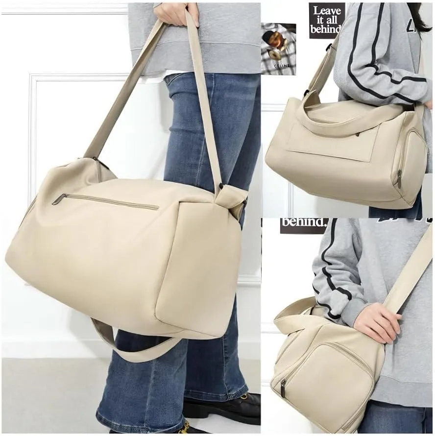 Gym Bag for Women with Shoe Compartment, Weekender Bag Travel Bag for Women, Dry-Wet Separation, Multifunctional Large Capacity and High-Density Oxford Fabric (Khaki)