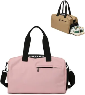 Gym Bag for Women with Shoe Compartment, Weekender Bag Travel Bag for Women, Dry-Wet Separation, Multifunctional Large Capacity and High-Density Oxford Fabric (Pink)