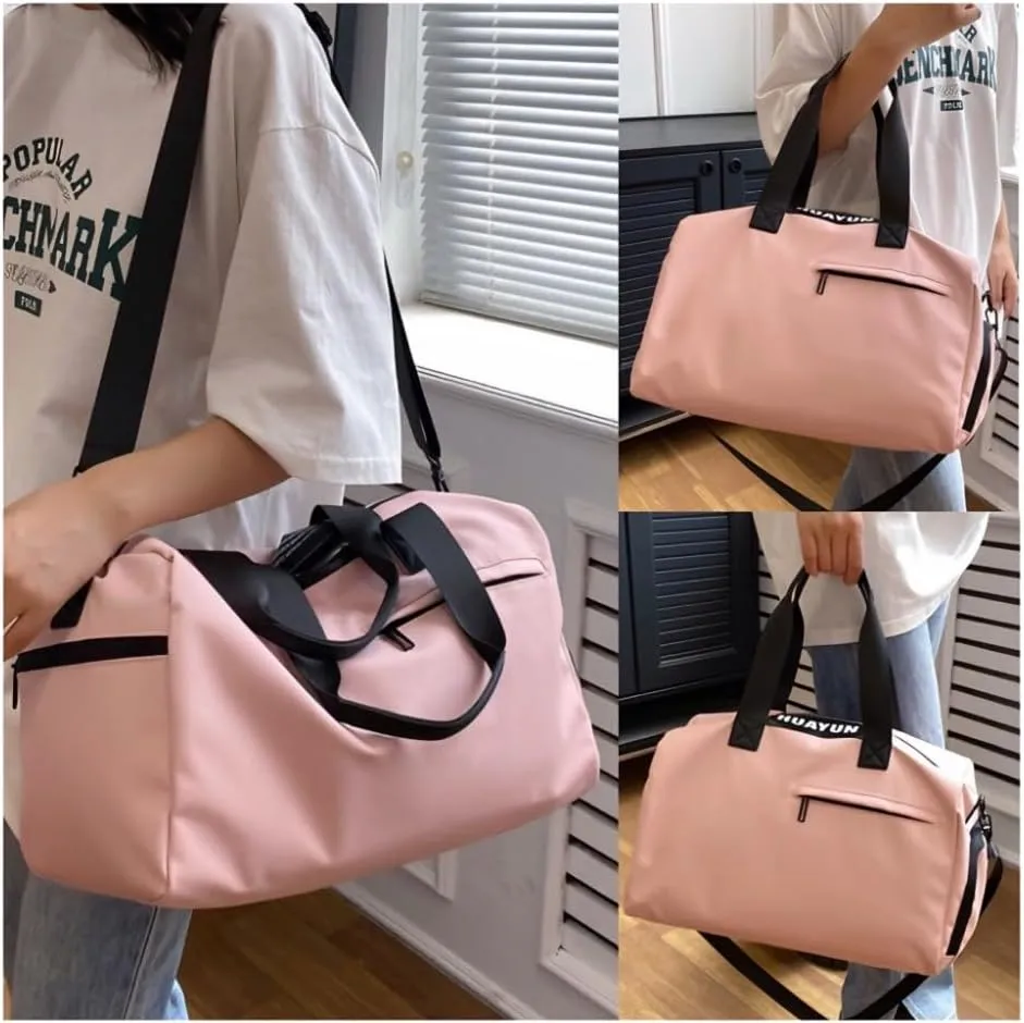 Gym Bag for Women with Shoe Compartment, Weekender Bag Travel Bag for Women, Dry-Wet Separation, Multifunctional Large Capacity and High-Density Oxford Fabric (Pink)