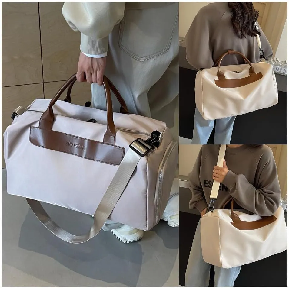 Gym Bag for Women with Shoe Compartment, Weekender Bag Travel Bag for Women, Dry-Wet Separation, Multifunctional Large Capacity and Premium Fabric (White)