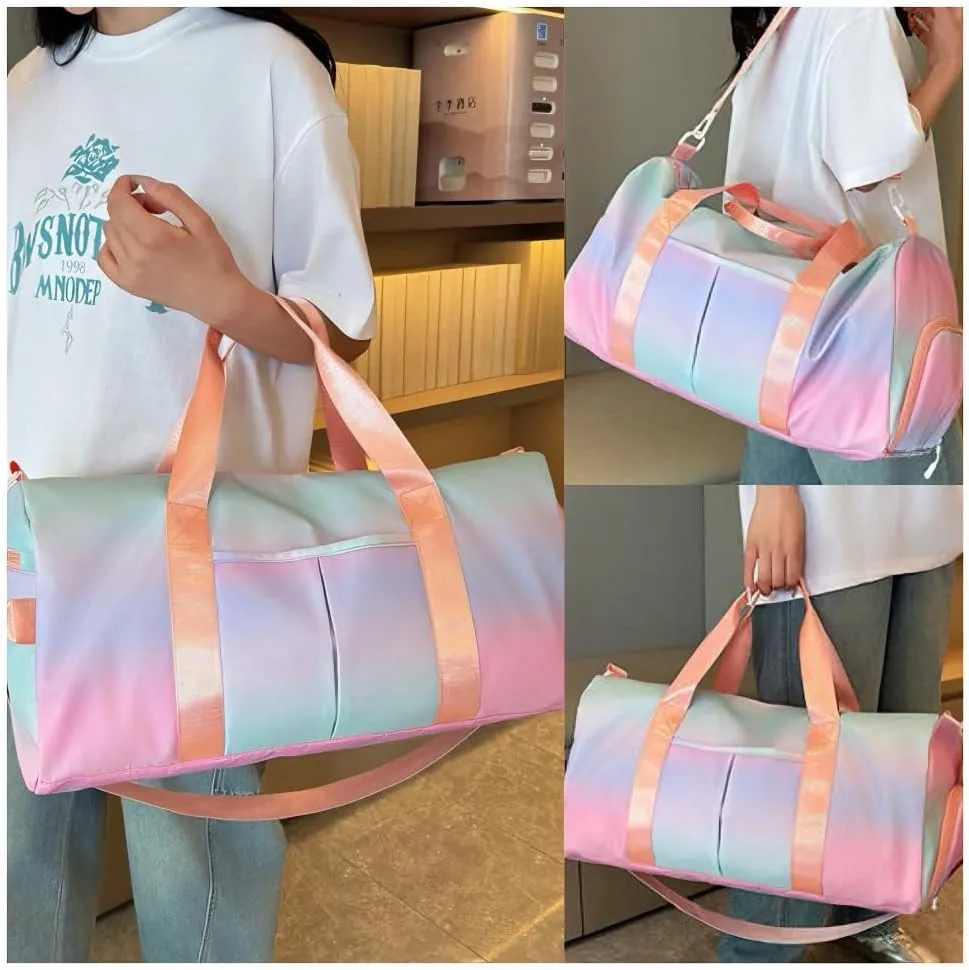 Gym Bag for Women with Shoe Compartment, Weekender Bag Travel Bag for Women, Dry-Wet Separation, Multifunctional Large Capacity and Premium Oxford Fabric (Pink)