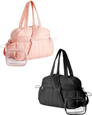 Gym Bag for Women with Wet Pocket, Travel Duffle Bag with Clear Makeup Bag, Carry on bag Weekender Bags Water Resistant Overnight Bag Organizer Duffel Bag for Yoga Travel,Pink Black