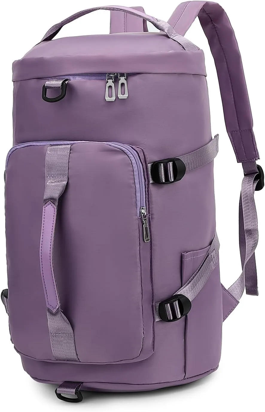 Gym Bag for Women,Waterproof Duffel Backpack Sports Duffle Bag with Shoes Compartment,Carry On Rucksack Daypack for Travel Yoga Camping (Purple)
