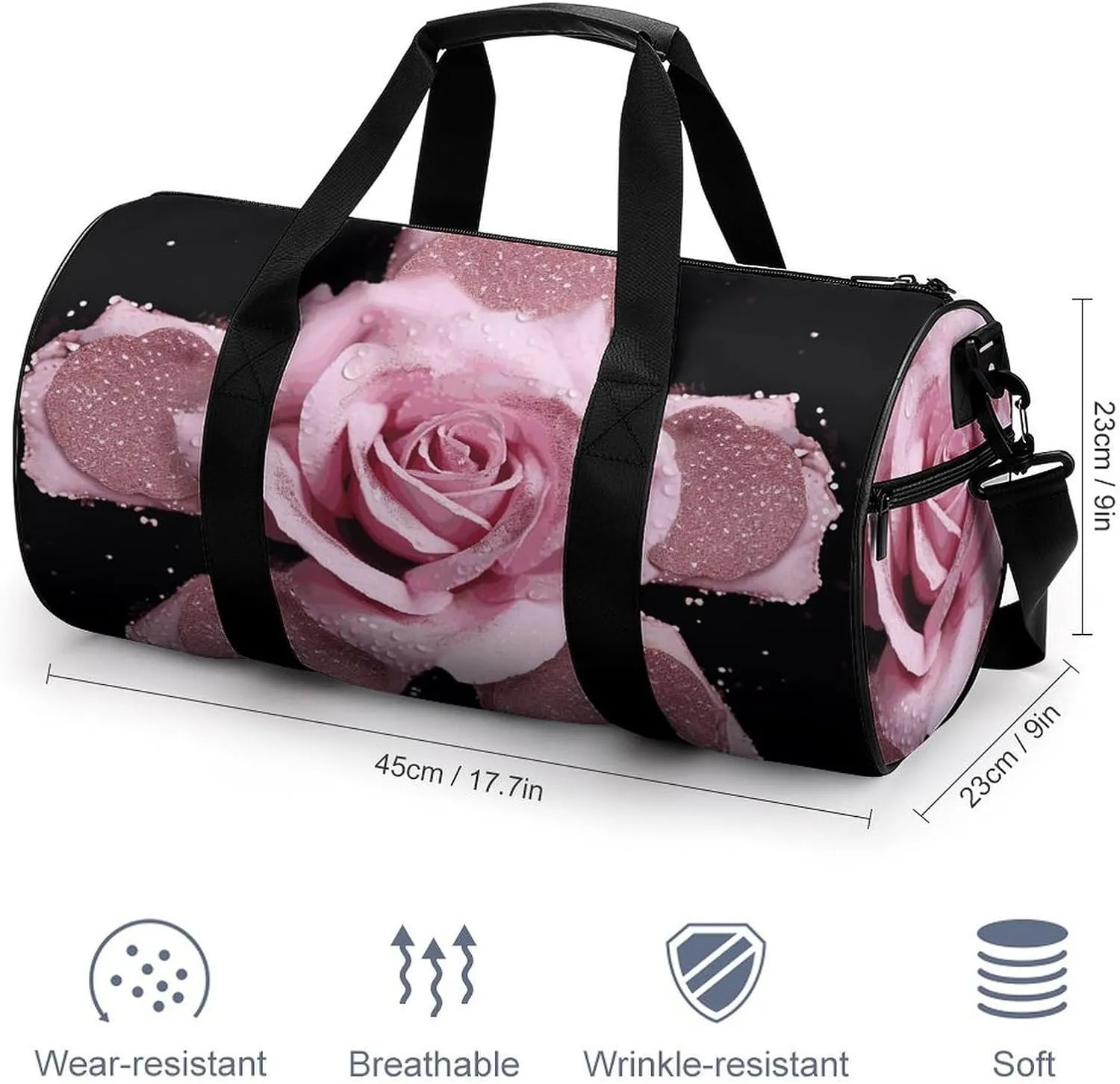 Gym Bag Glitter Rose Duffel Bag for Men Women Overnight Bag with Shoe Compartment Workout Bags