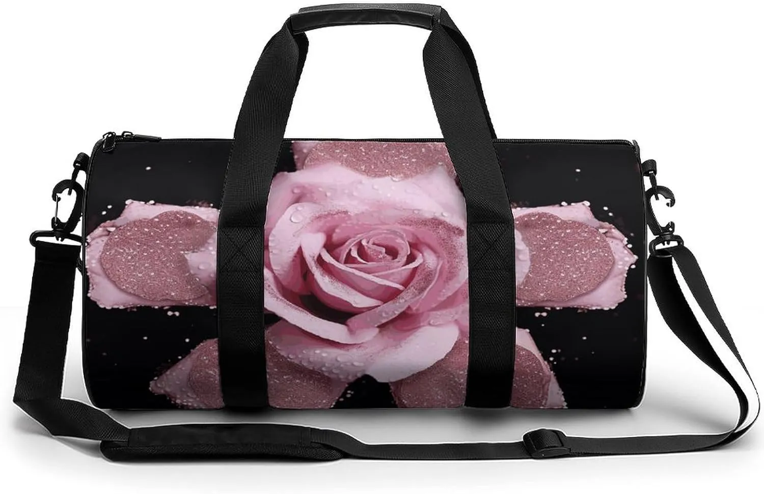 Gym Bag Glitter Rose Duffel Bag for Men Women Overnight Bag with Shoe Compartment Workout Bags