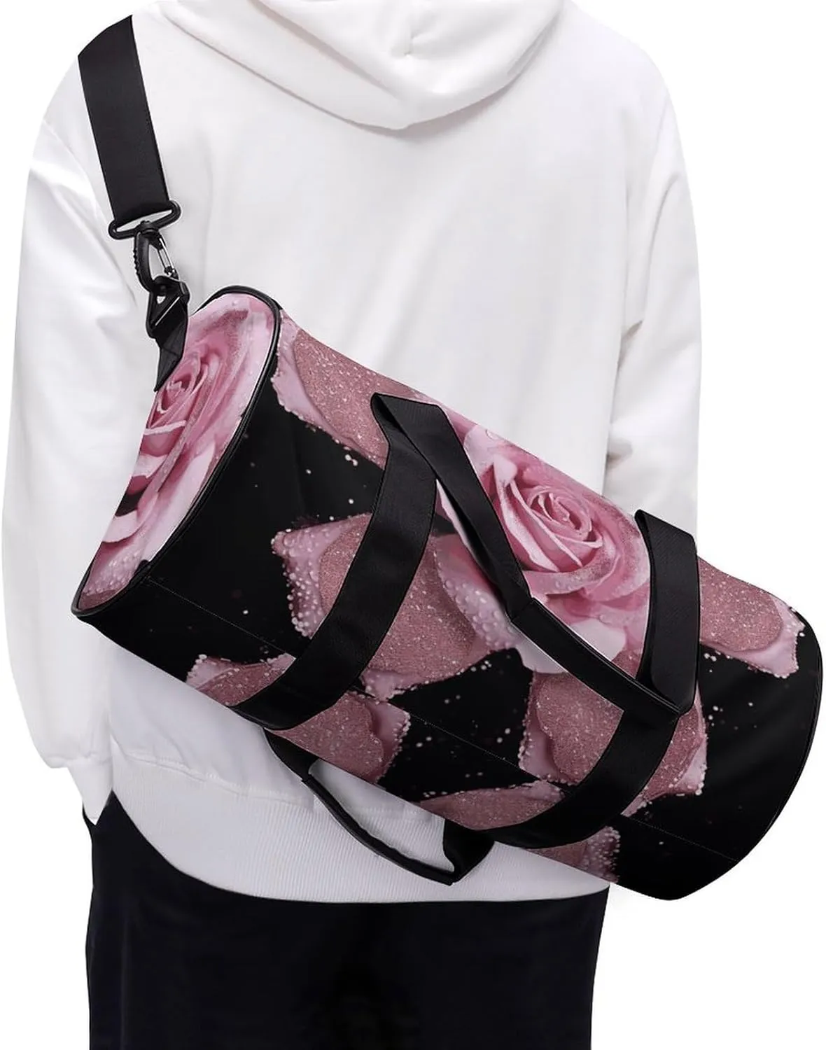 Gym Bag Glitter Rose Duffel Bag for Men Women Overnight Bag with Shoe Compartment Workout Bags
