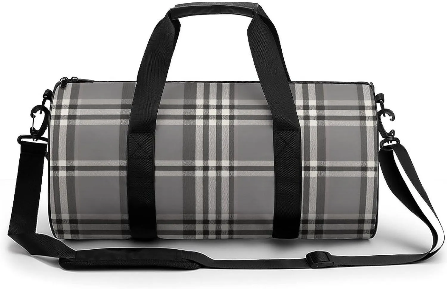 Gym Bag Gray Plaid Lines Duffel Bag for Men Women Overnight Bag with Shoe Compartment Workout Bags