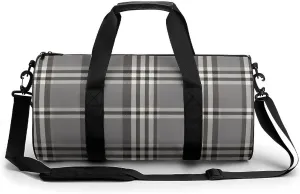 Gym Bag Gray Plaid Lines Duffel Bag for Men Women Overnight Bag with Shoe Compartment Workout Bags