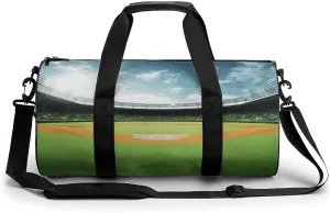 Gym Bag Green Baseball Field Backdrop Duffel Bag for Men Women Overnight Bag with Shoe Compartment Workout Bags