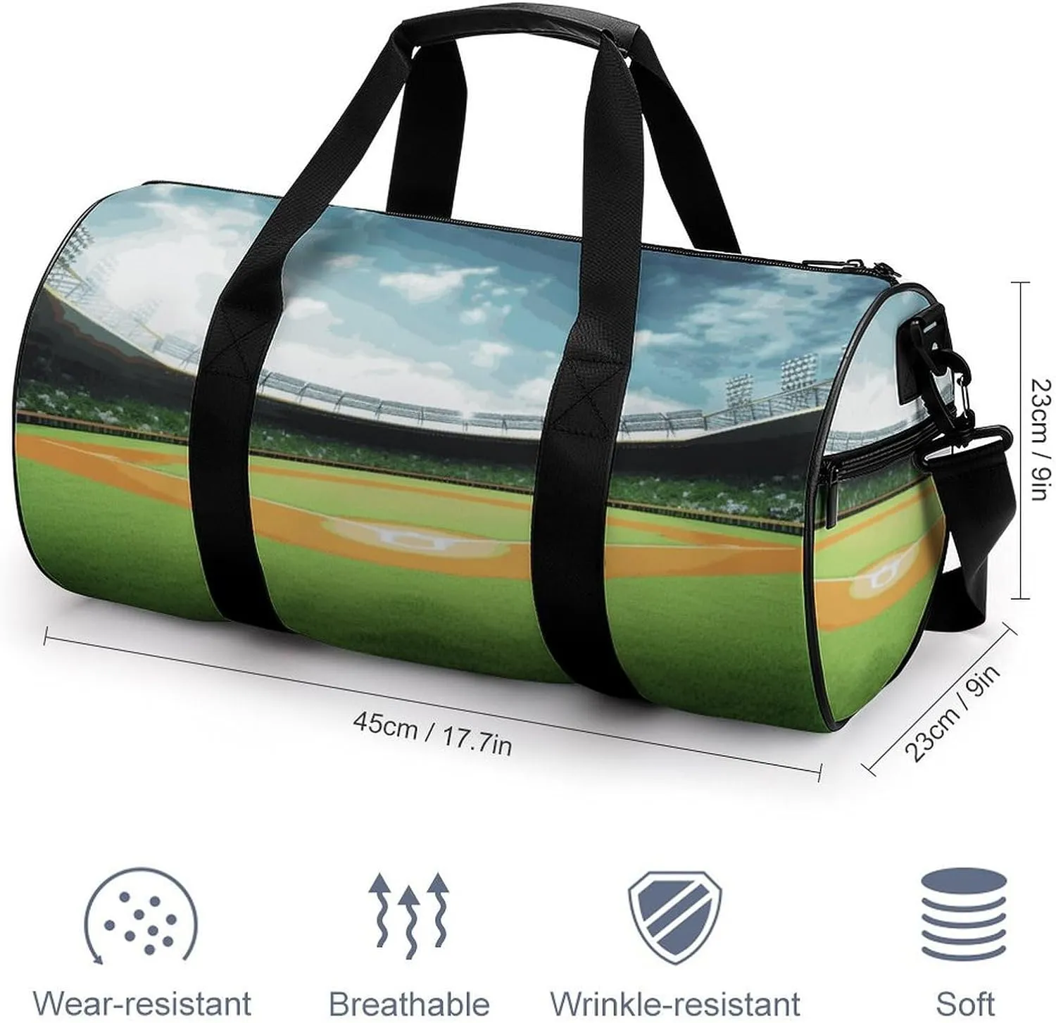 Gym Bag Green Baseball Field Backdrop Duffel Bag for Men Women Overnight Bag with Shoe Compartment Workout Bags