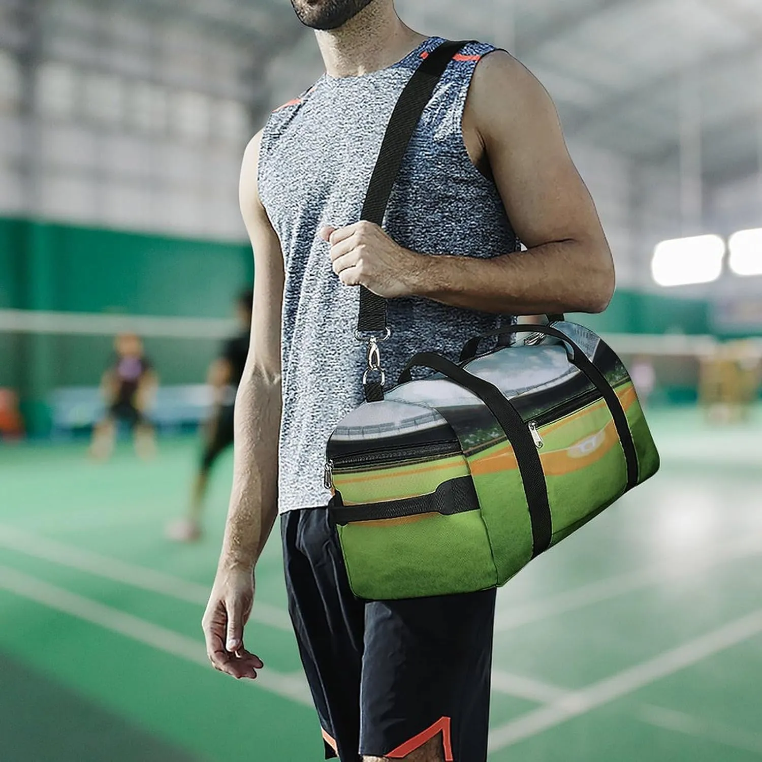 Gym Bag Green Baseball Field Backdrop Duffel Bag for Men Women Overnight Bag with Shoe Compartment Workout Bags