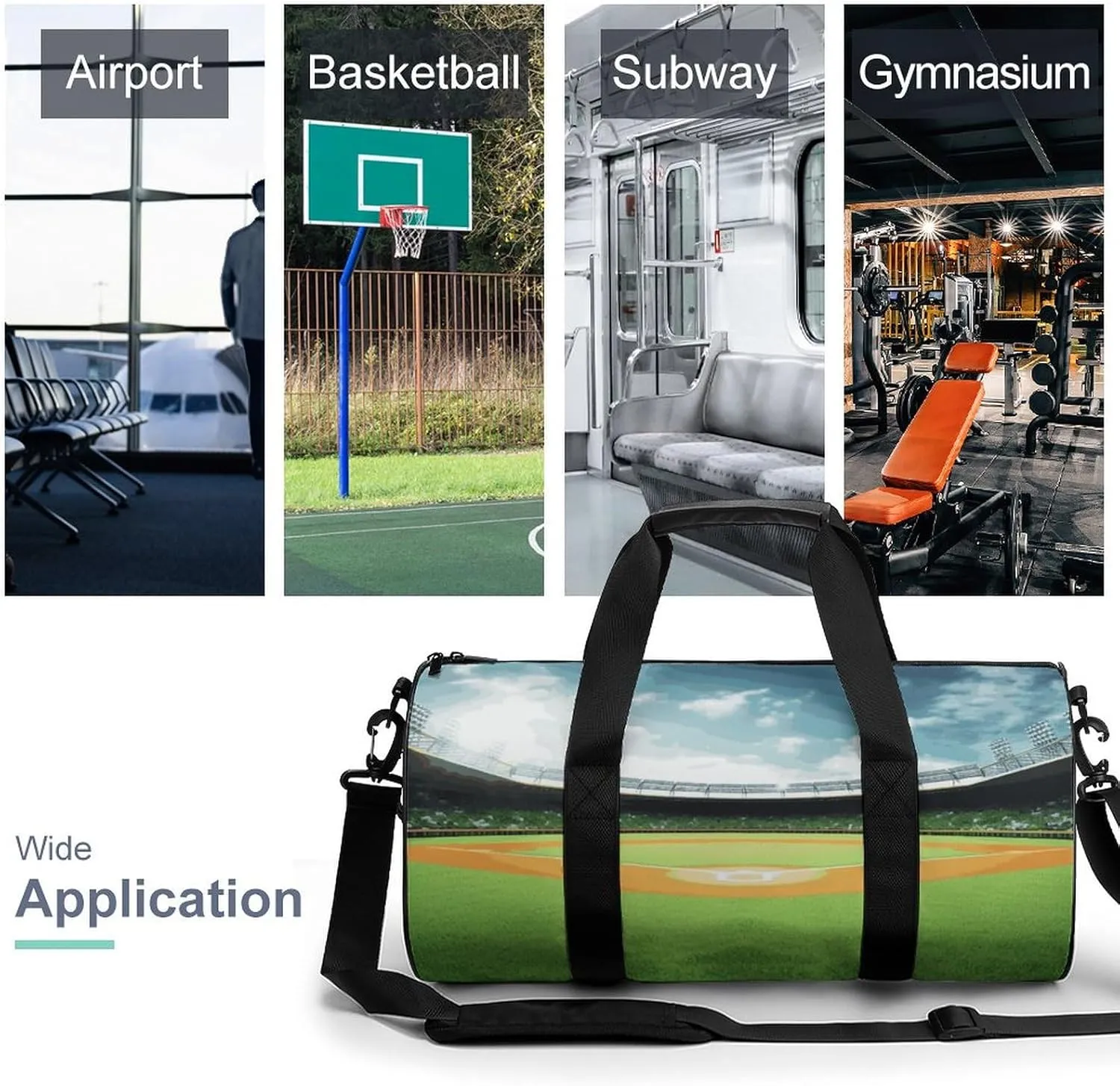 Gym Bag Green Baseball Field Backdrop Duffel Bag for Men Women Overnight Bag with Shoe Compartment Workout Bags