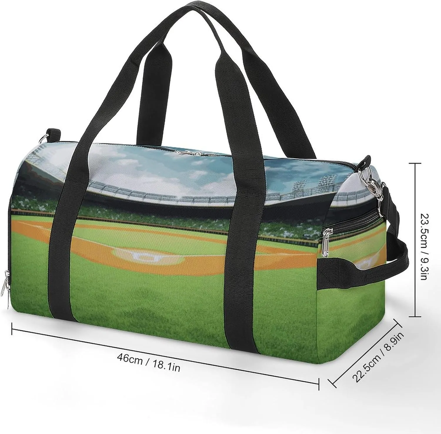 Gym Bag Green Baseball Field Backdrop Duffel Bag for Men Women Overnight Bag with Shoe Compartment Workout Bags
