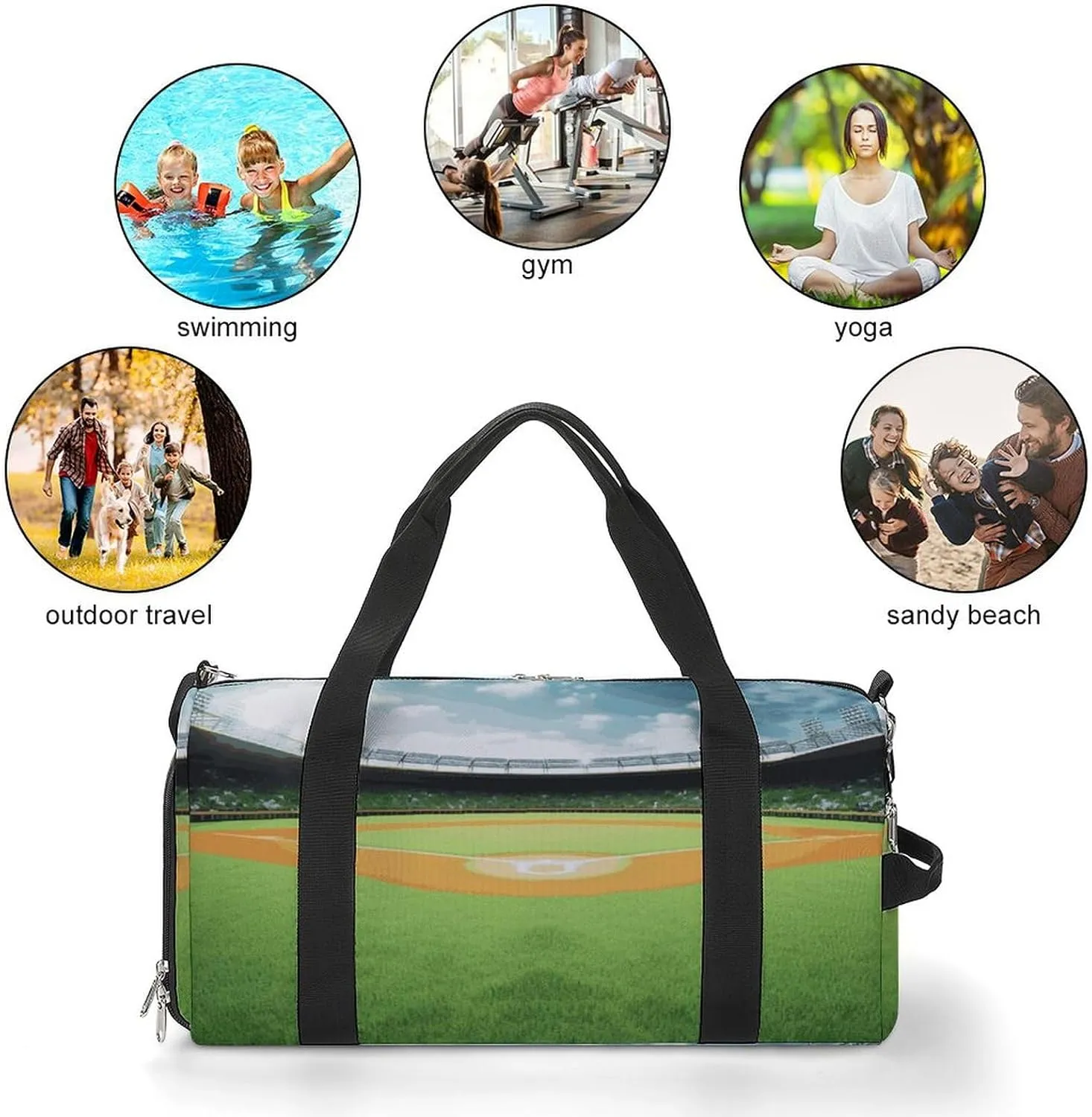 Gym Bag Green Baseball Field Backdrop Duffel Bag for Men Women Overnight Bag with Shoe Compartment Workout Bags