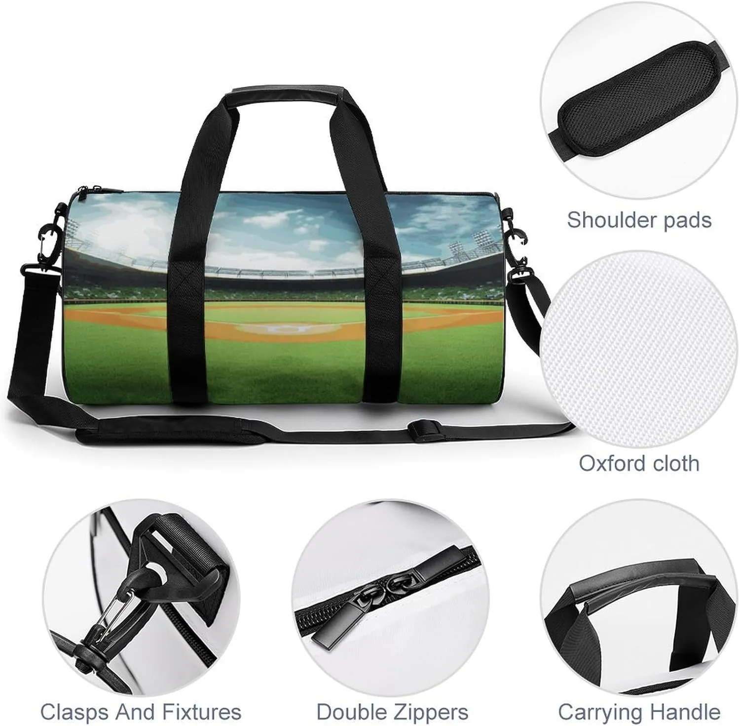 Gym Bag Green Baseball Field Backdrop Duffel Bag for Men Women Overnight Bag with Shoe Compartment Workout Bags