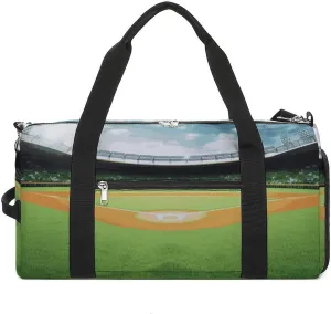Gym Bag Green Baseball Field Backdrop Duffel Bag for Men Women Overnight Bag with Shoe Compartment Workout Bags