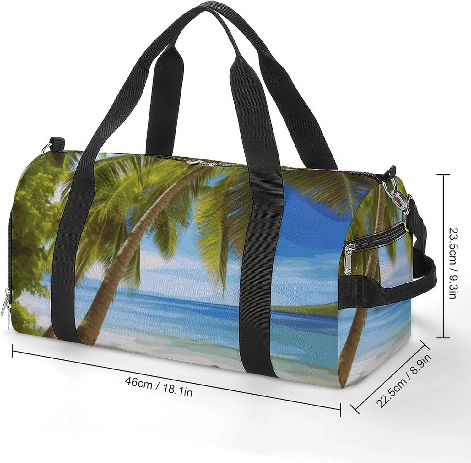 Gym Bag Green Palm Trees Ocean Duffel Bag for Men Women Overnight Bag with Shoe Compartment Workout Bags