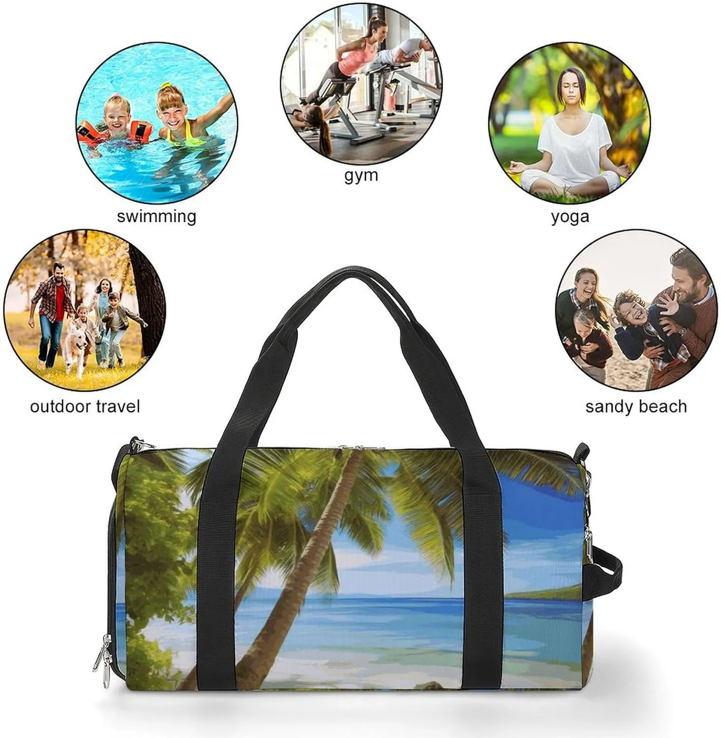 Gym Bag Green Palm Trees Ocean Duffel Bag for Men Women Overnight Bag with Shoe Compartment Workout Bags