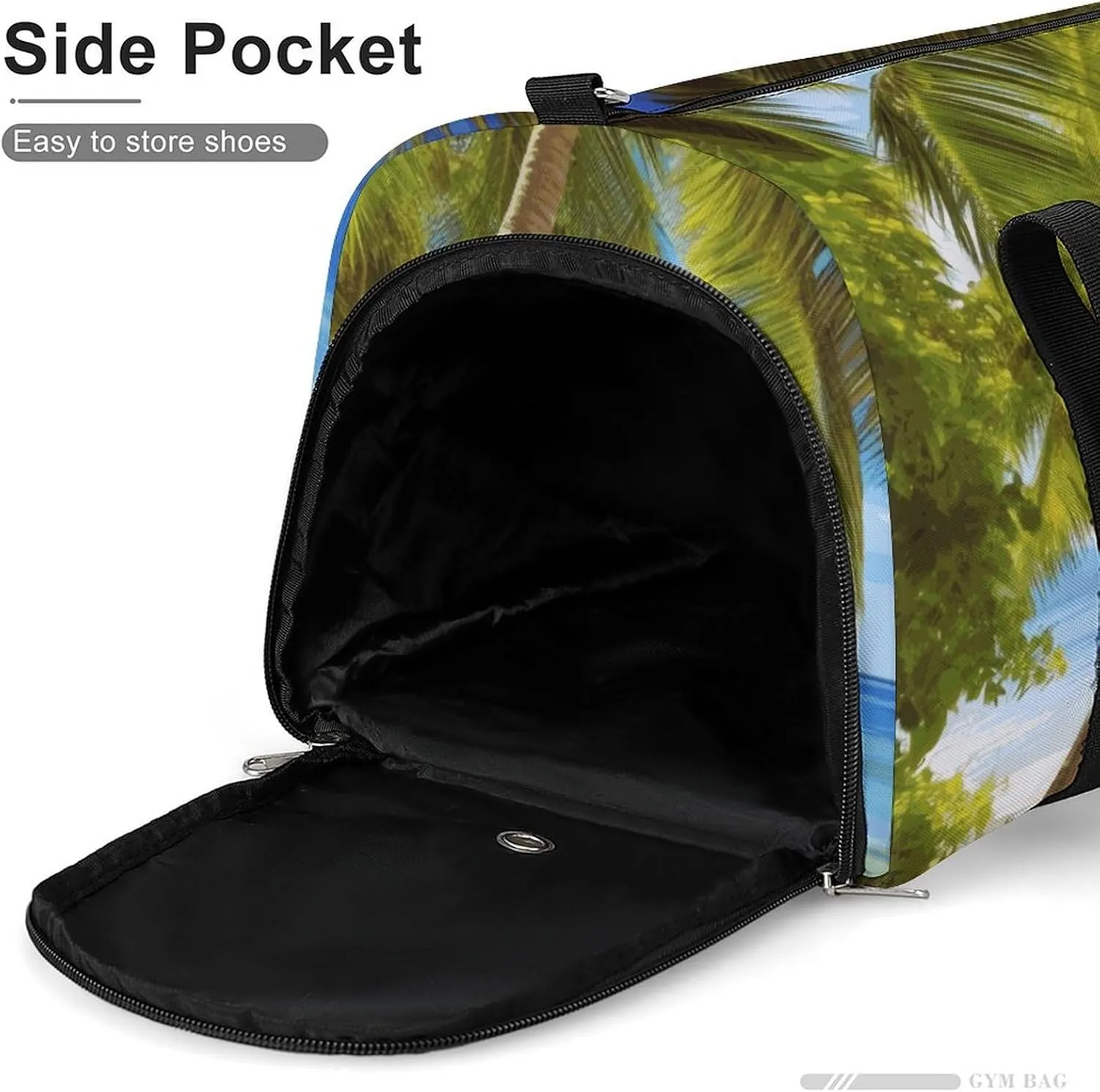 Gym Bag Green Palm Trees Ocean Duffel Bag for Men Women Overnight Bag with Shoe Compartment Workout Bags