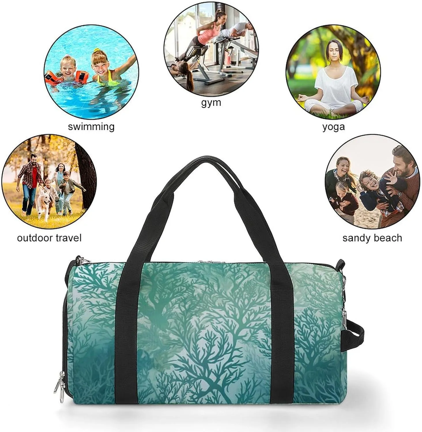 Gym Bag Green Sea Blue Seaweed Duffel Bag for Men Women Travel Overnight Bag with Shoe Compartment Workout Bags