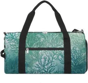 Gym Bag Green Sea Blue Seaweed Duffel Bag for Men Women Travel Overnight Bag with Shoe Compartment Workout Bags