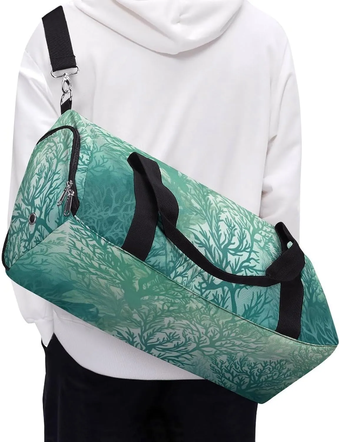 Gym Bag Green Sea Blue Seaweed Duffel Bag for Men Women Travel Overnight Bag with Shoe Compartment Workout Bags