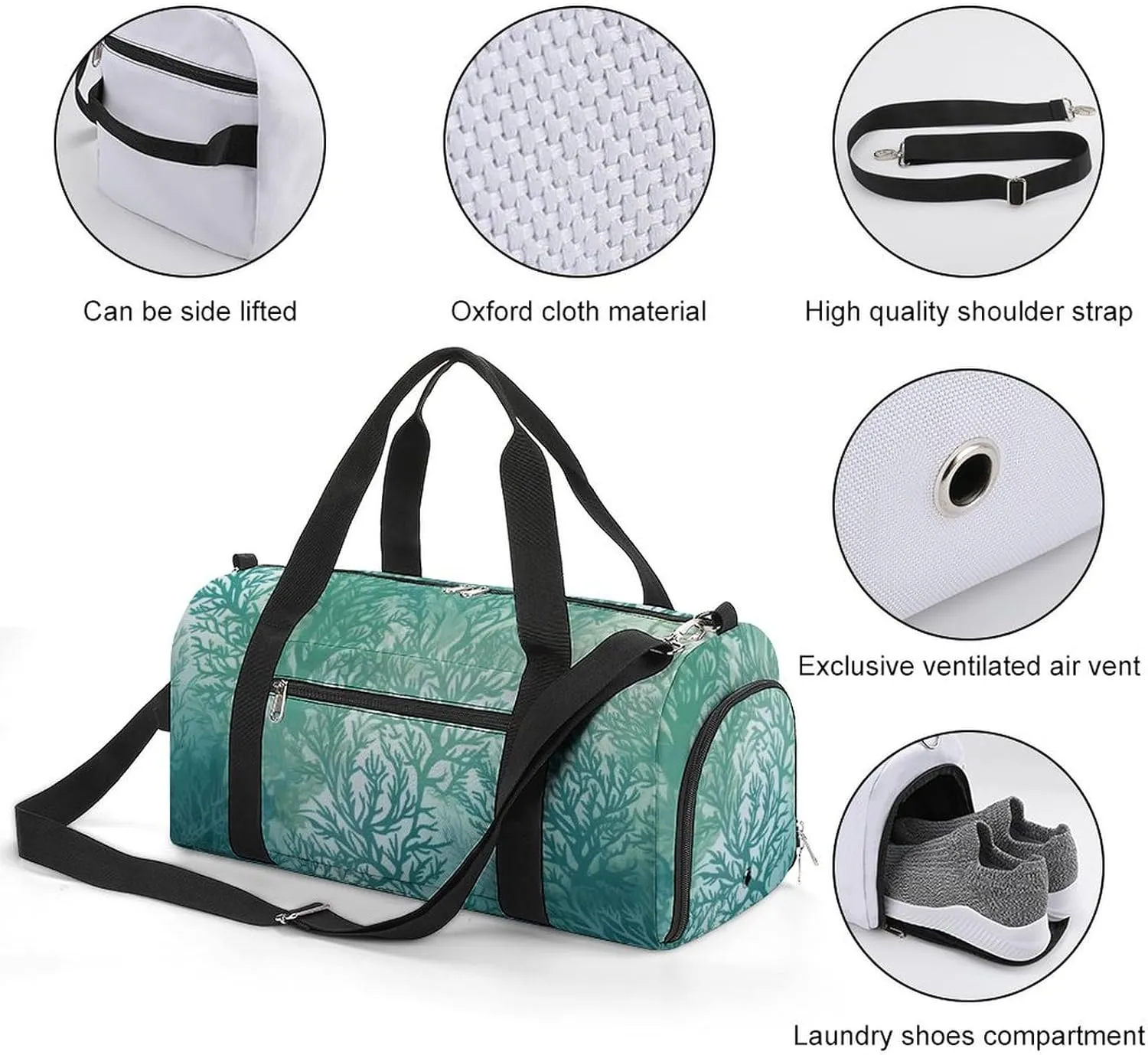 Gym Bag Green Sea Blue Seaweed Duffel Bag for Men Women Travel Overnight Bag with Shoe Compartment Workout Bags