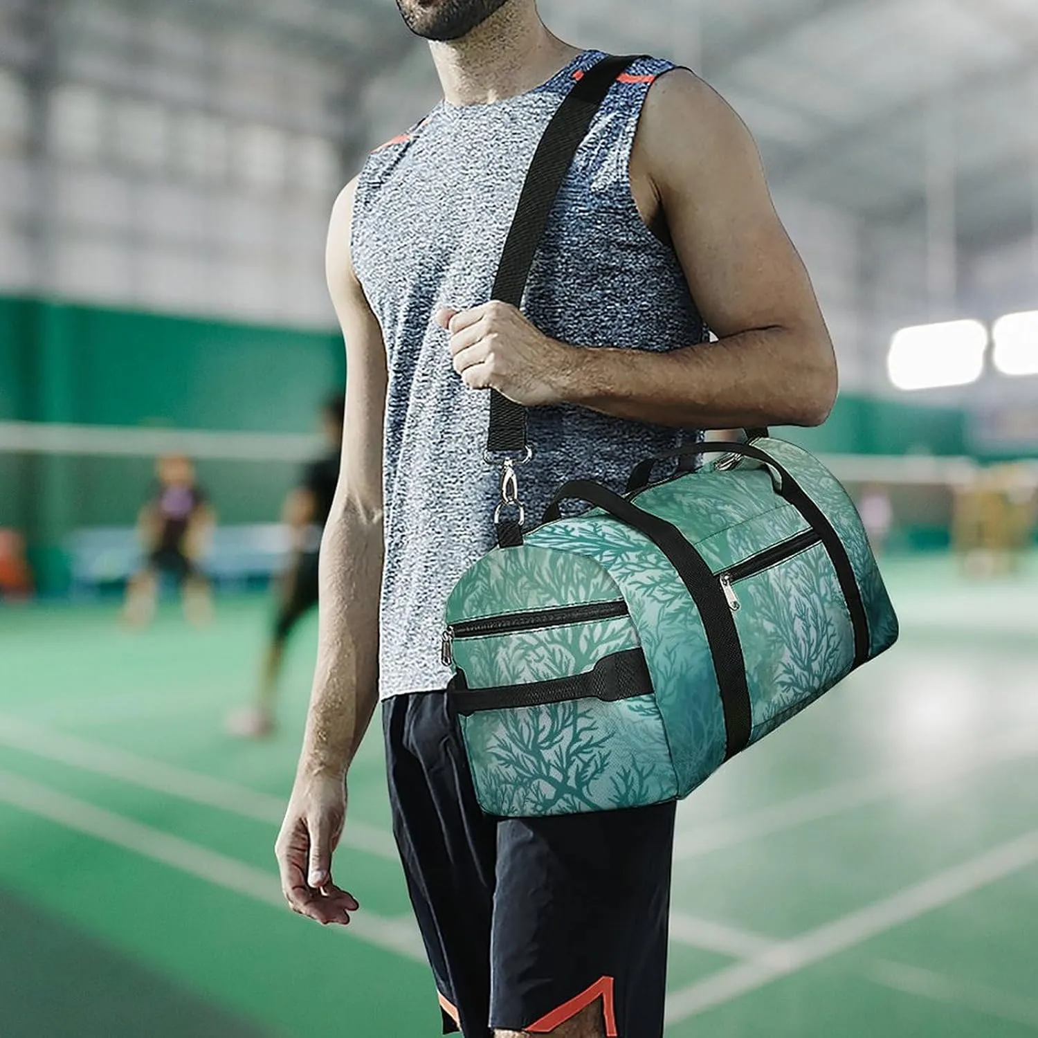 Gym Bag Green Sea Blue Seaweed Duffel Bag for Men Women Travel Overnight Bag with Shoe Compartment Workout Bags