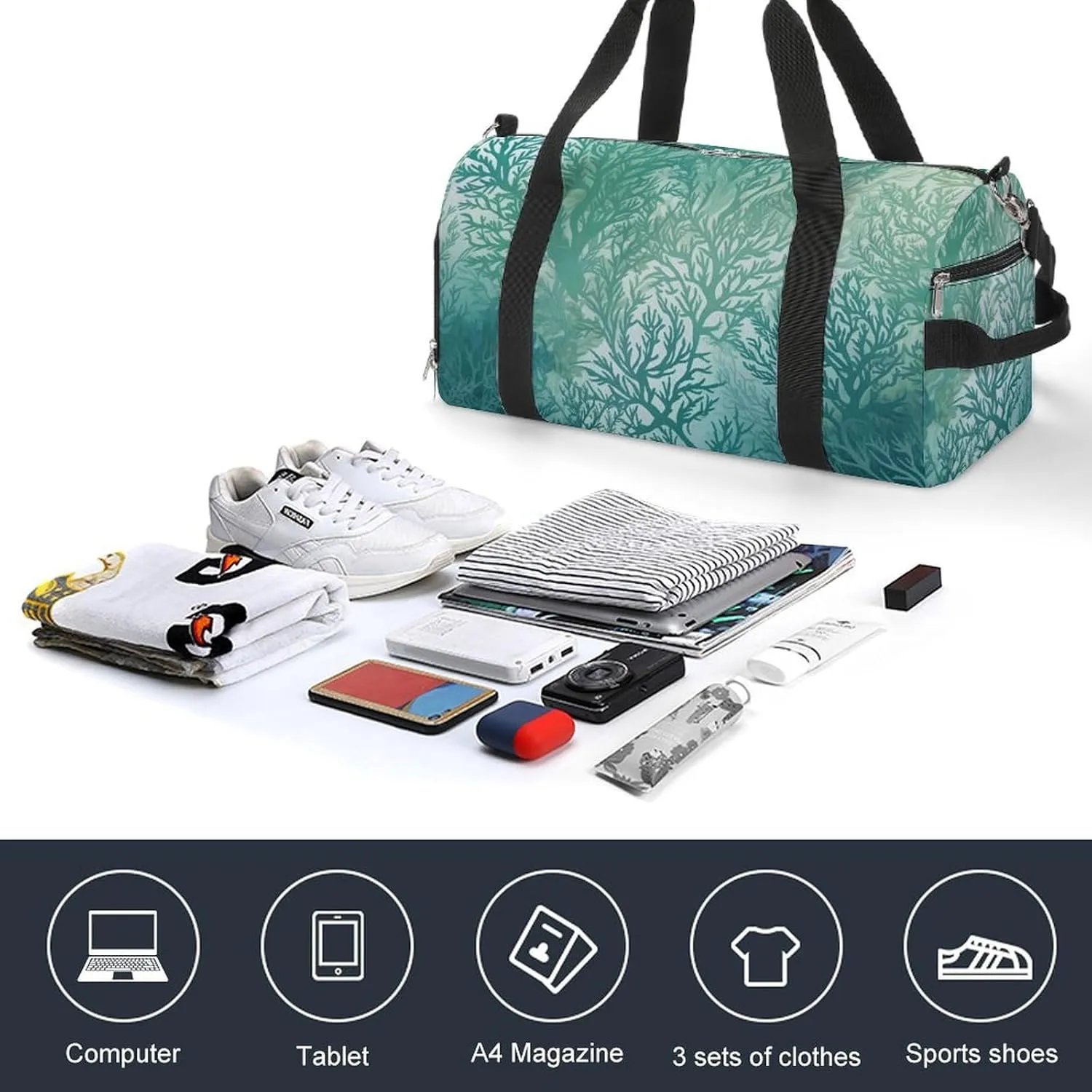 Gym Bag Green Sea Blue Seaweed Duffel Bag for Men Women Travel Overnight Bag with Shoe Compartment Workout Bags