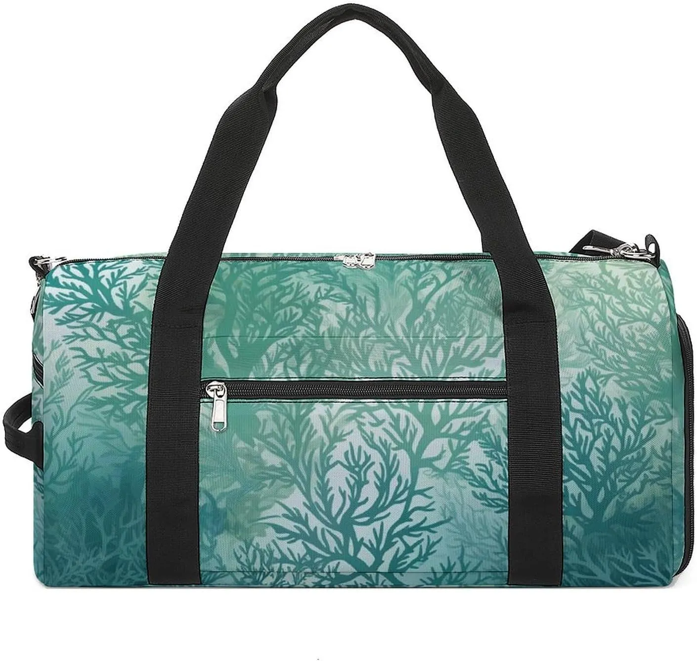 Gym Bag Green Sea Blue Seaweed Duffel Bag for Men Women Travel Overnight Bag with Shoe Compartment Workout Bags