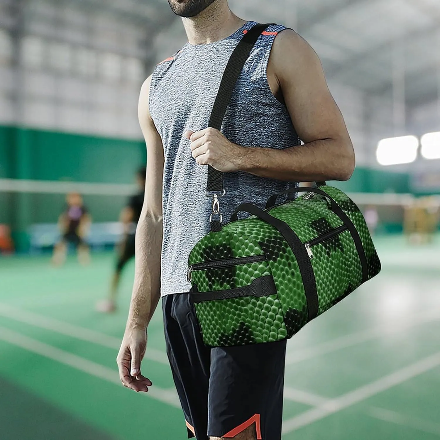 Gym Bag Green Snakeskin Duffel Bag for Men Women Overnight Bag with Shoe Compartment Workout Bags