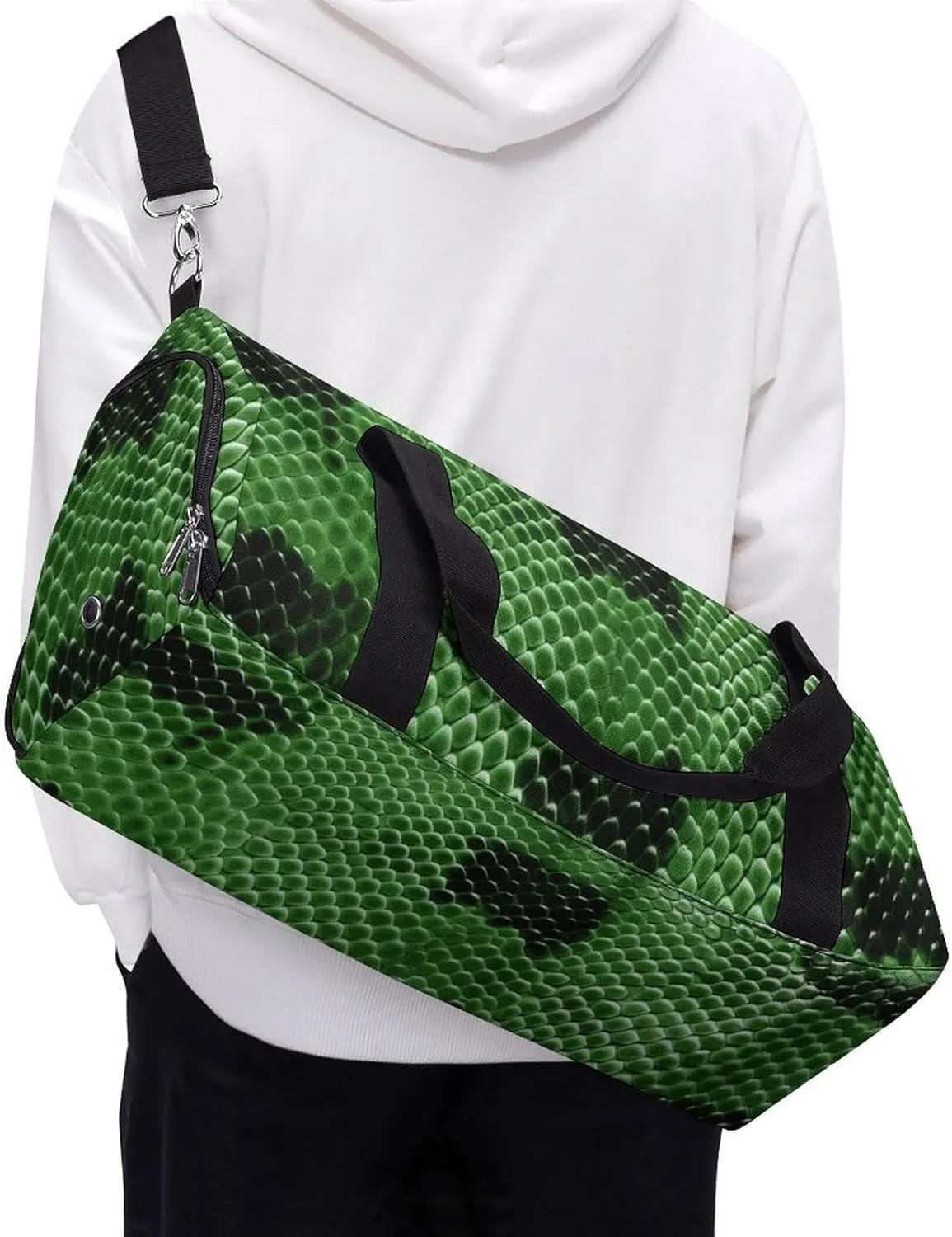 Gym Bag Green Snakeskin Duffel Bag for Men Women Overnight Bag with Shoe Compartment Workout Bags