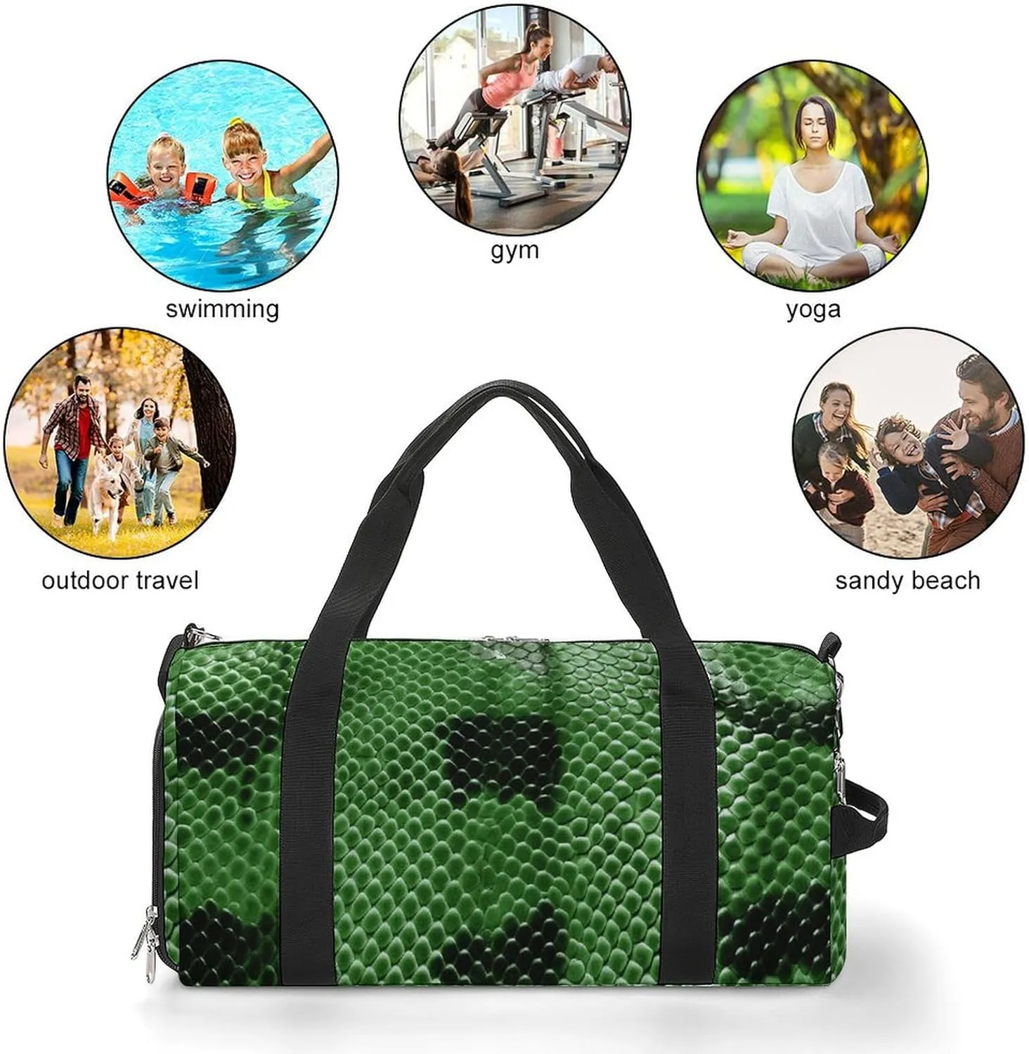 Gym Bag Green Snakeskin Duffel Bag for Men Women Overnight Bag with Shoe Compartment Workout Bags
