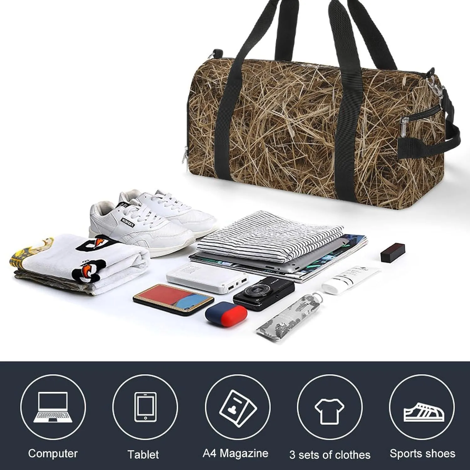 Gym Bag Hay Texture Photo Duffel Bag for Men Women Overnight Bag with Shoe Compartment Workout Bags