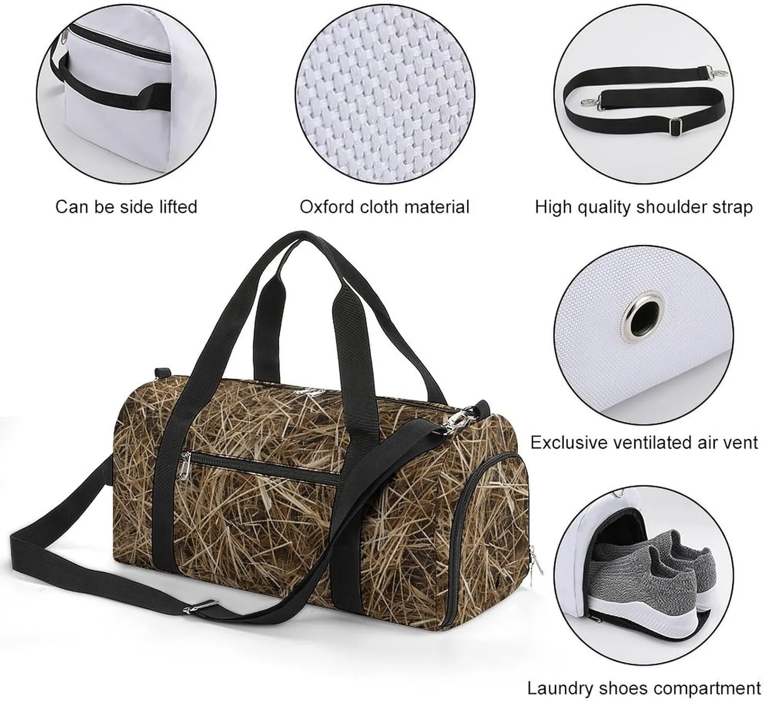 Gym Bag Hay Texture Photo Duffel Bag for Men Women Overnight Bag with Shoe Compartment Workout Bags