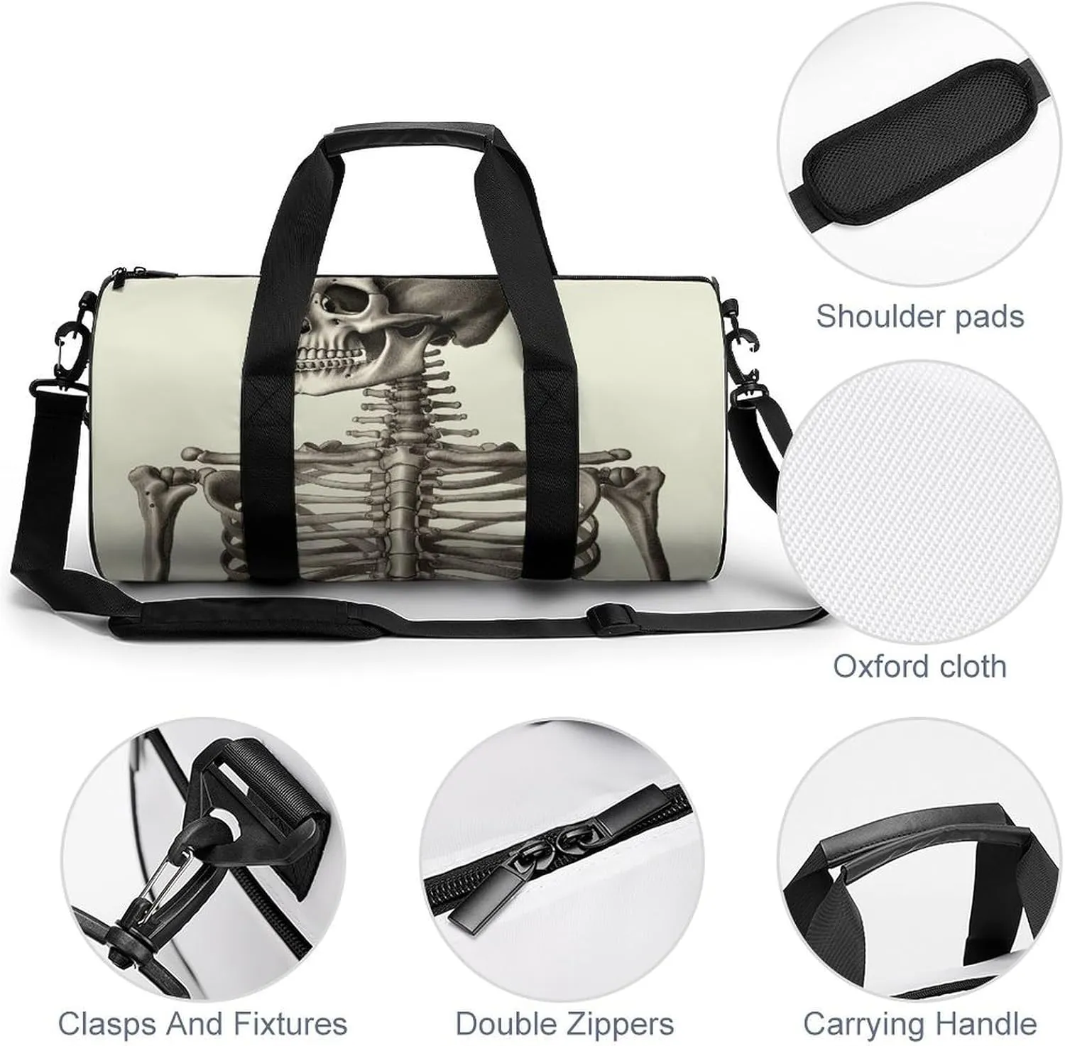 Gym Bag Human Skeleton Duffel Bag for Men Women Overnight Bag with Shoe Compartment Workout Bags